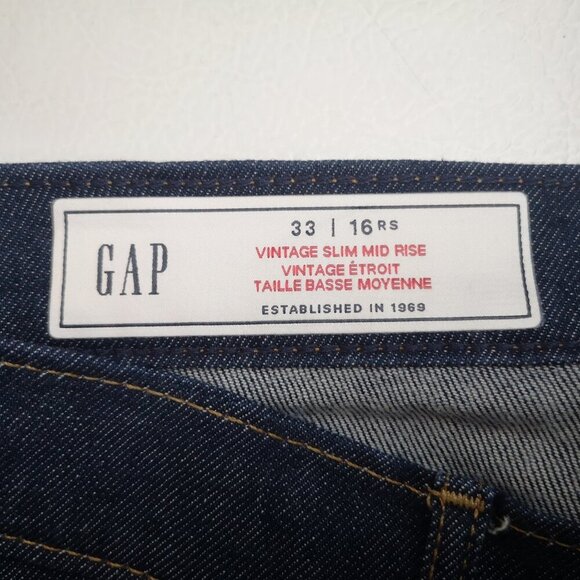 Gap Vintage Slim Mid Rise Ladies Size 33 / 16rs Dark Wash Blue Jeans - Picture 3 of 16